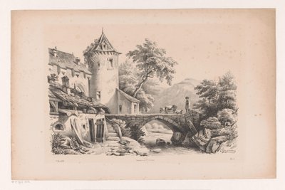 Dağ manzarasında evler ve köprü Manzara (dizi adı) by Constantinus Cornelis Huysmans