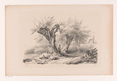 Dinlenme erkek ve kadın ile köy yolu Manzara (dizi adı) by Constantinus Cornelis Huysmans