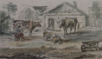 Bir Kulübenin önünde duran sığır by Copplestone Warre Bamfylde