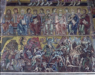 Cehennem, apsisin üstündeki tonozdan Kıyamet Günü detayı, 1225 mozaiği by Coppo di Marcovaldo