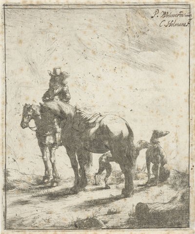 İki atlı ve iki köpekli binici by Cornelis A. Hellemans