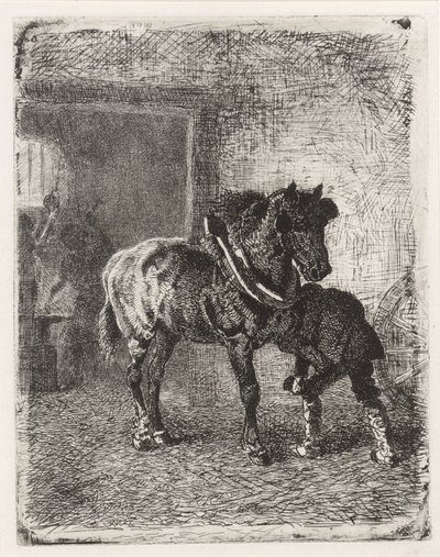 At bir demirhanede at nalı alır by Cornelis Albertus Johannes Schermer