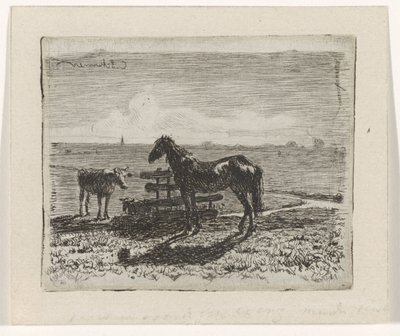 Bir at ve iki inek ile mera by Cornelis Albertus Johannes Schermer
