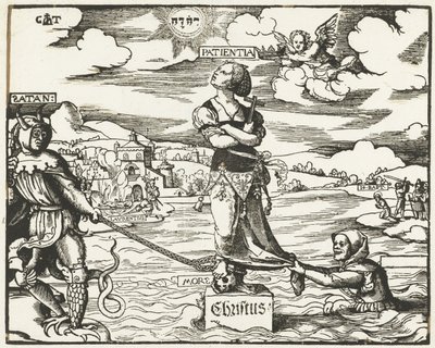 Sabır (Patientia) suda bir taş üzerinde by Cornelis Anthonisz.