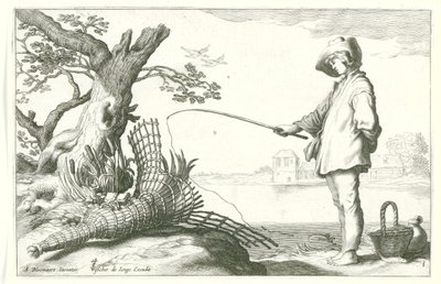 genç balıkçı Dört pastoral sahne (dizi adı) by Cornelis Bloemaert (II) (possibly)