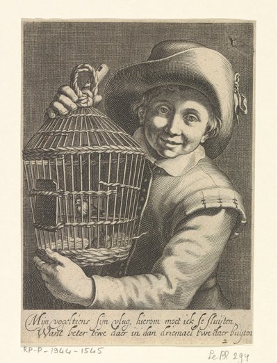 kuş kafesi olan çocuk by Cornelis Bloemaert (II)