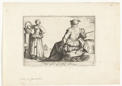 iki köylü kadın Pastoral sahneler (dizi adı) Otia delectant (seri başlığı) by Cornelis Bloemaert (II)