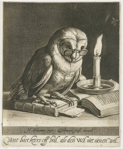 Gözlüklü ve kitaplı baykuş. 1625 civarında by Cornelis Bloemaert