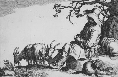 Onaltı Köylü Denekleri serisinden keçi çobanı ve keçilerle pastoral, 17. yüzyıl. by Cornelis Bloemaert