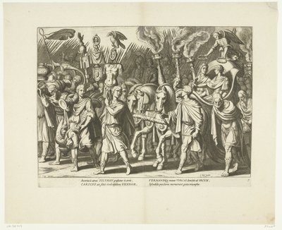 Triomfwagen van Karel V en Ferdinand, na de bevrijding van Wenen van de Turken, yak. 1532, hayır. 7 Sahneler het leven van Karel V (dizi adı) Ünlü A. Tempest
