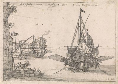 Galei bir koyda demirli Liman görünümleri (dizi başlığı) by Cornelis Bol