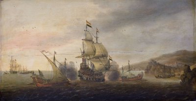 Hollandalı Savaşçılar ve İspanyol Galeyleri arasındaki Deniz Savaşı by Cornelis Bol