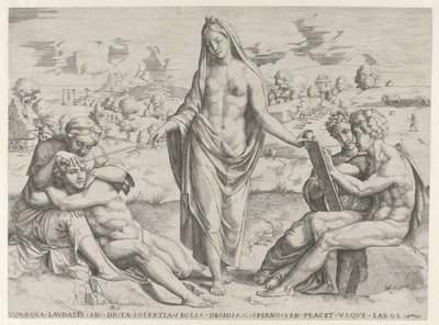 Yaratıcılık çalışkanlığı ödüllendirir ve tembelliği cezalandırır by Cornelis Bos (attributed to)