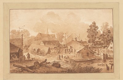 Gölet ile köy manzarası by Cornelis Brouwer