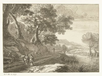Üç yürüyüşçü ile İtalyan manzara by Cornelis Brouwer
