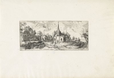 Bir köyde bir kilise manzaralı manzara Manzaralar (dizi başlığı) by Cornelis Claesz van Wieringen (possibly)