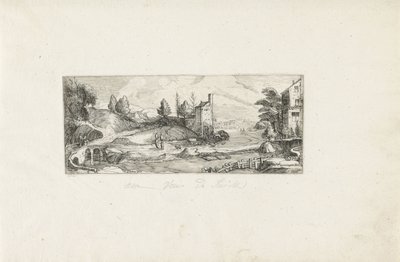 Bir köprüde iki kadınla nehir manzarası Manzaralar (dizi başlığı) by Cornelis Claesz van Wieringen (possibly)