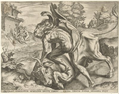 Herkül, Herkül'ün Acheloüs İşçileri ile güreşiyor (dizi adı) by Cornelis Cort