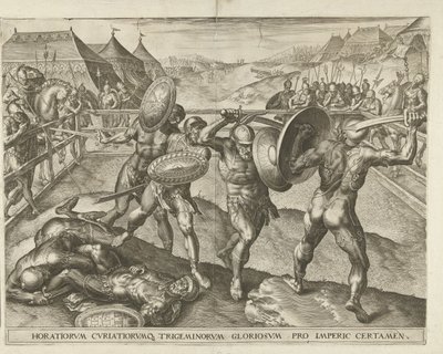 Horatlılar ve Küratörler arasındaki savaş by Cornelis Cort