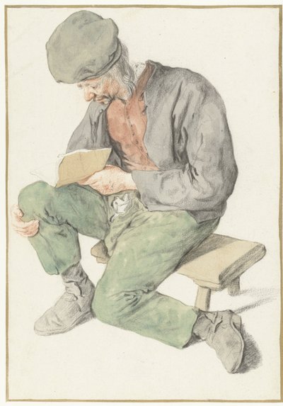 Oturan Adam Okuyor, Yüzü Sola Bakıyor Oturan Adam Elinde Kitap, Sola Döndü by Cornelis Dusart
