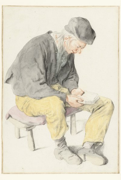 Oturan Adam Okuyor, Yüzü Sağa Bakıyor Oturan Adam Elinde Kitap, Sağa Döndü by Cornelis Dusart
