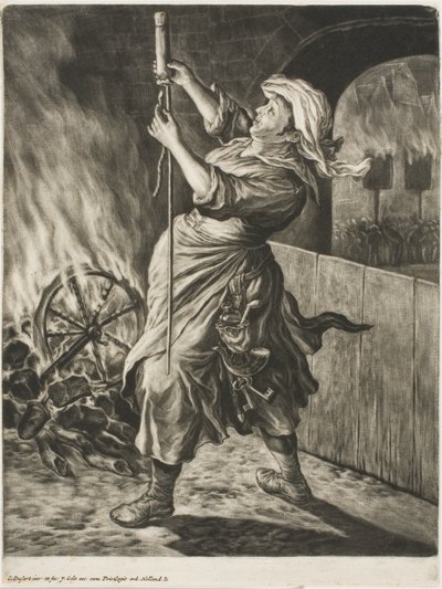 Communia Gaudia'dan (Namur Kuşatması'nda Yayılan Sevinç) Barış Beni Yürütüyor, Bir Roket Yakan Kadın by Cornelis Dusart