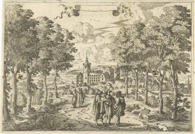 Yürüyüşçüler ve bir kale by Cornelis Elandts