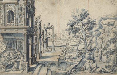 Yakup, İshak'ın kutsamasını alır; Yakup'un merdiveni by Cornelis Floris (II)
