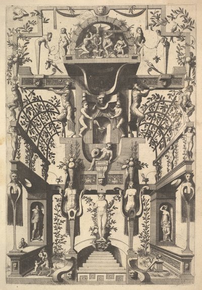 Bantlı ve İki Pergolalı Fantastik Mimari Yapı ve Vu..., 1557. by Cornelis Floris Ii