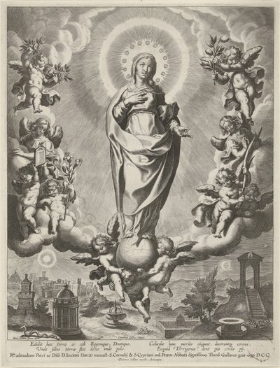 Meryem, meleklerle çevrili bir küre üzerinde by Cornelis Galle (I)