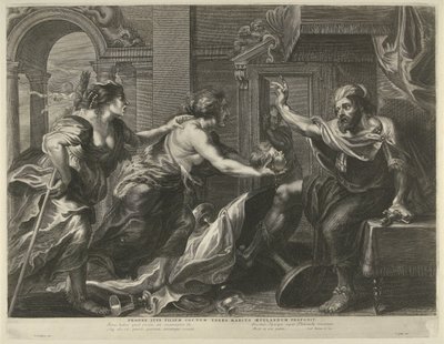 Prokne Tereus'a oğlu Itys'in başını gösteriyor by Cornelis Galle (I)