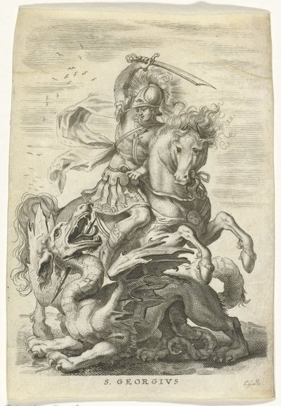 H. Joris ejderhayla savaşıyor by Cornelis Galle (II)