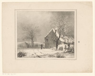 Karlı bir manzara içinde evler by Cornelis Gerrit Verburgh