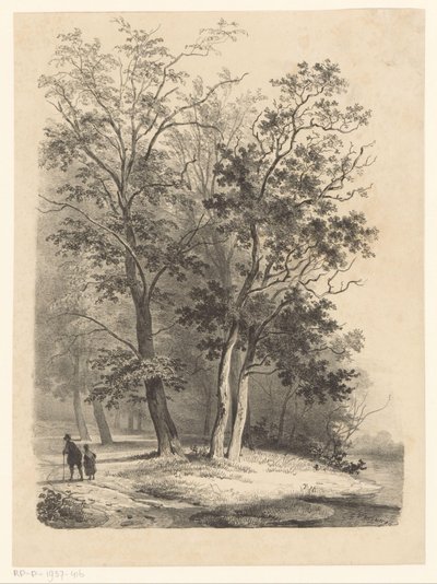 Bir ormanda yürüyen iki figür by Cornelis Gerrit Verburgh