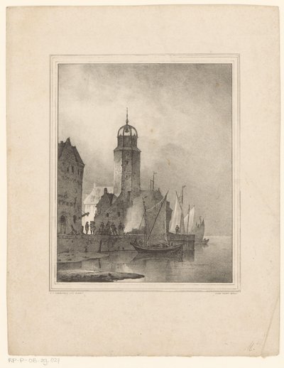 Şehirde yelkenli rıhtım by Cornelis Gerrit Verburgh