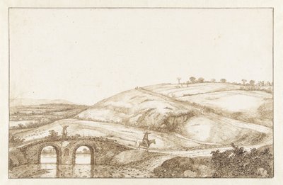 Taş köprü ile tepelik manzara by Hendrick Cornelisz. Vroom