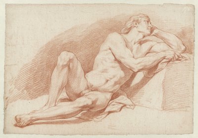 Oturan, destekleyici erkek çıplak by Cornelis Joseph d