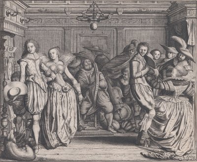 Dans Eden Çiftler ve Müzisyenler ile İç Mekan, ca. 1620. by Cornelis Koning