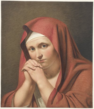 Katlanmış ellerle kırmızılı kadın by Cornelis Kruseman