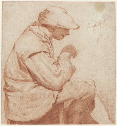 Oturan Adam Yumuşak Başlıklı, Sağda Profilde, Sağ Eli Kaldırılmış by Cornelis Pietersz. Bega (attributed to)