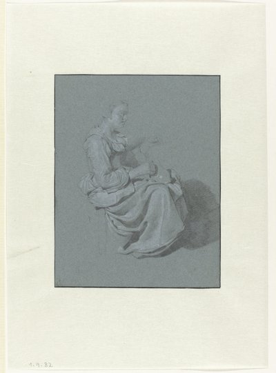 Oturan Kadın, Profilde Sağda, Sağ Elinde Sürahi by Cornelis Pietersz. Bega