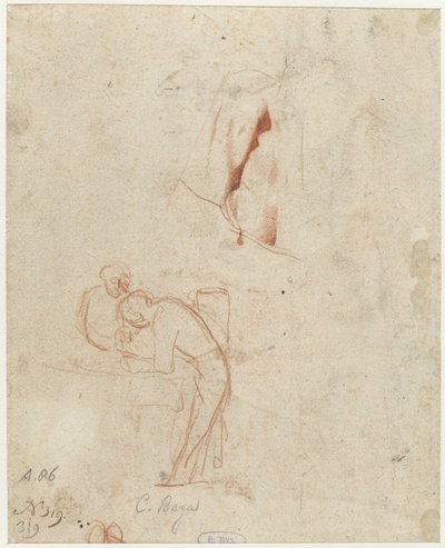 İki Ayakta Figür Çizimi ve Perdelik Çalışması by Cornelis Pietersz. Bega