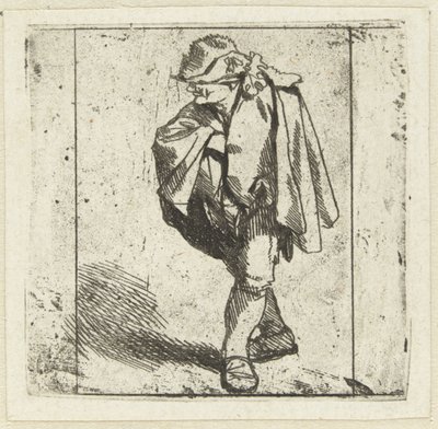 Sağ eli göğsünde duran adam pelerinine sıkışmış by Cornelis Pietersz. Bega