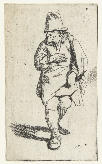Silindir şapkalı veya şapkalı duran adam, sağ eli göğsünün önünde by Cornelis Pietersz. Bega