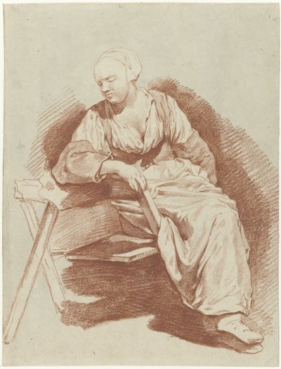 Oturan, Sağ Koluna Yaslanmış Bir Kadının İncelenmesi by Cornelis Pietersz. Bega