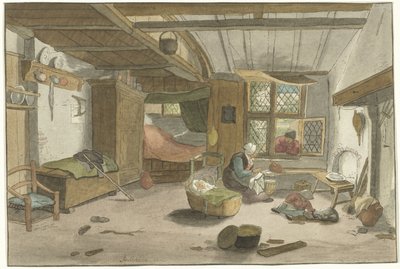 Kadın beşik ile iç by Cornelis Ploos van Amstel (signed by artist)
