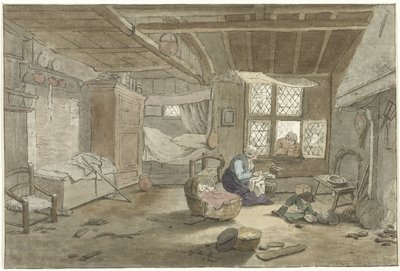 Kadın beşik ile iç by Cornelis Ploos van Amstel (signed by artist)