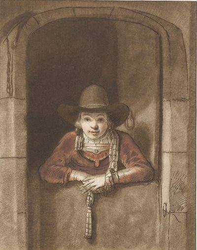 Bir alt kapıya yaslanmış çocuk by Cornelis Ploos van Amstel (signed by artist)
