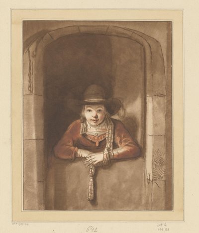 Bir alt kapıya yaslanmış çocuk by Cornelis Ploos van Amstel (signed by artist)