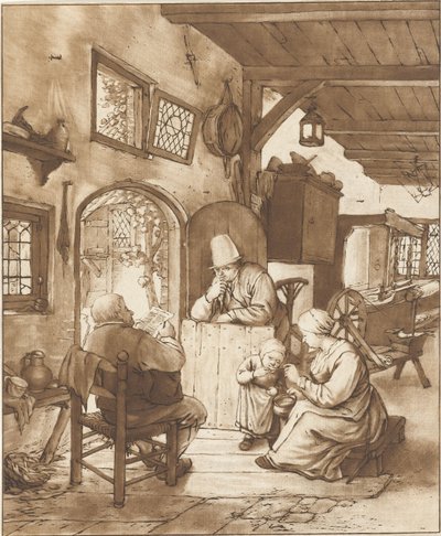 İç mekanda gazete okuyucusu by Cornelis Ploos van Amstel (signed by artist)